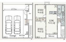 シェブロン・ルージュ 2LDKの間取図画像