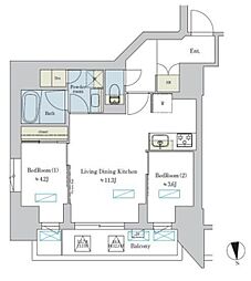 ブリリアイスト浅草 2LDKの間取図画像
