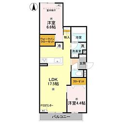 エクレール沢之町 2LDKの間取図画像