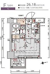 プレシャスハーモニー八王子 5階1Kの間取り