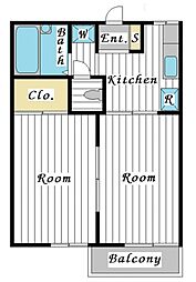 アーバンフラッツ 1階2Kの間取り