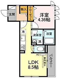 アンジュール綾瀬 2階1LDKの間取り