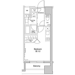 ザ・パークハビオ荏原中延プレイス 9階ワンルームの間取り