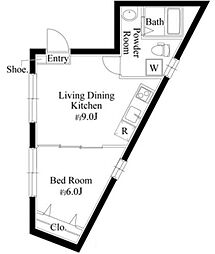 新宿区払方町マンション 1LDKの間取図画像