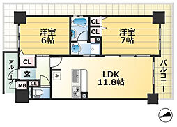 エステムプラザ神戸西Ｖミラージュ 3階2LDKの間取り