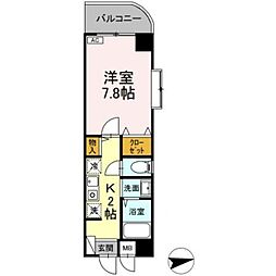 レジェンドアビタシオン 3階1Kの間取り