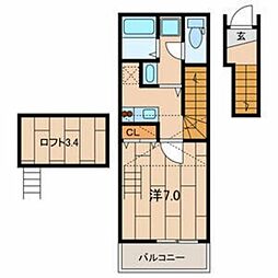 ヒメジオン五反野 2階1Kの間取り