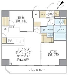 アジールコート町屋 13階2LDKの間取り