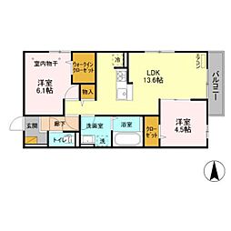 海正　AB 3階2LDKの間取り