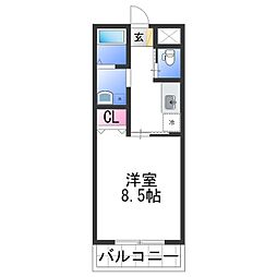 ルガール直川 2階1Kの間取り