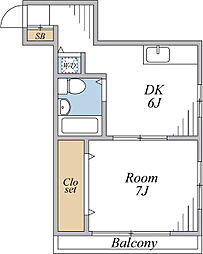 オークハウス四谷 1DKの間取図画像