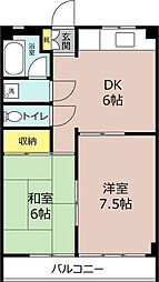 JR青梅線 羽村駅 徒歩5分の賃貸マンション 3階2DKの間取り