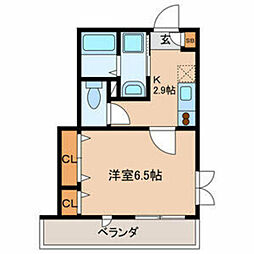 ルアル駒場 1Kの間取図画像
