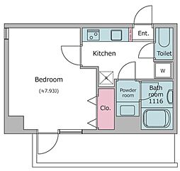 LOCS KIKUNA 3階1Kの間取り