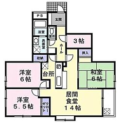 プラムロイヤル原木中山 2階3LDKの間取り