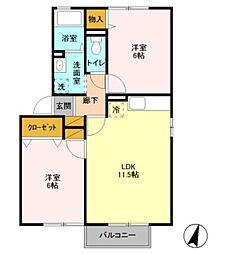 プリムヴェール壱番館 2LDKの間取図画像