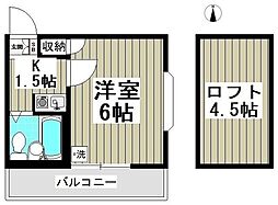 ブラウン第2 1階1Kの間取り