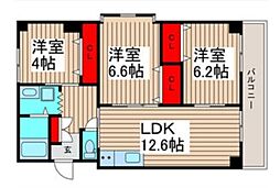 京成本線 国府台駅 徒歩5分の賃貸マンション 3階3LDKの間取り