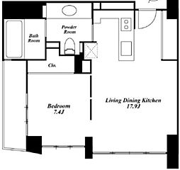 ウォーク赤坂 2階1LDKの間取り