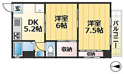 ハーヴェスト平野 2階2DKの間取り