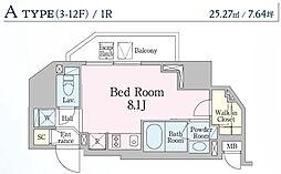 レジディア笹塚III 6階ワンルームの間取り