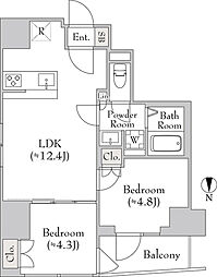 ルミークアン入谷 2LDKの間取図画像
