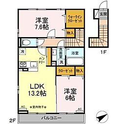 けやき 弐番館 2階2LDKの間取り