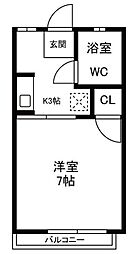 ネオ・カーサジロー 1Kの間取図画像