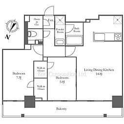 ジオエント白金台 10階2LDKの間取り