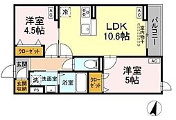 セレスティア江戸川II 3階2LDKの間取り