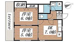 ハイムルーエ 1階2DKの間取り