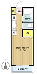 ジュネスAOKI 2階ワンルームの間取り