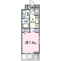 レジメント岸川 2階1Kの間取り