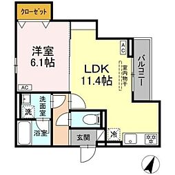 D-asset矢崎町 1LDKの間取図画像