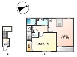 グリューネ ハウス 2階1LDKの間取り