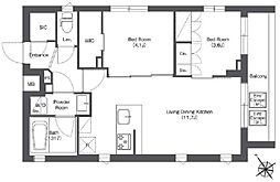 コンフォリア不動前 2階2LDKの間取り
