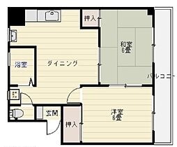 第一木野マンション 1階2DKの間取り