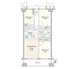 プレジール笹塚 602 6階3LDKの間取り