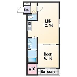 フジパレス市駅東イースト 2階1LDKの間取り
