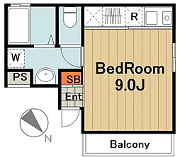 リシェス橋本 3階ワンルームの間取り