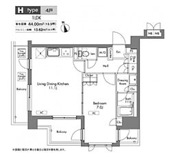 プラウドフラット神楽坂 1LDKの間取図画像