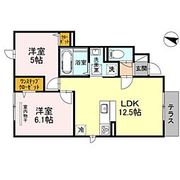 クレア　A棟 1階2LDKの間取り