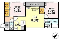 セレスティア江戸川III 3階2LDKの間取り