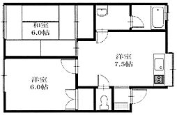 クリークサイドA 2DKの間取図画像