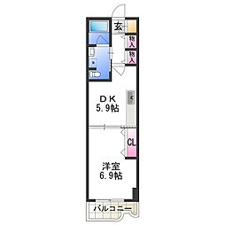 南海線 泉大津駅 徒歩5分の賃貸マンション 2階1DKの間取り