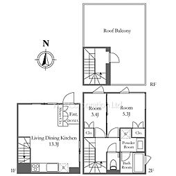 Ｎｉｓｈｉｏｇｉ　ｃｏｍｉｃｈｉ　ｔｅｒｒａｃｅ 1階2LDKの間取り