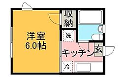 ドエル相模台 1階1Kの間取り