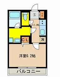 メゾンパルム 2階1Kの間取り