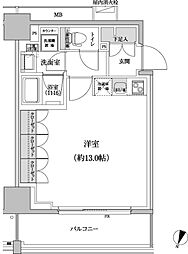 パークハビオ渋谷本町レジデンス ワンルームの間取図画像