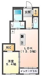 シュキュール B 1階1LDKの間取り